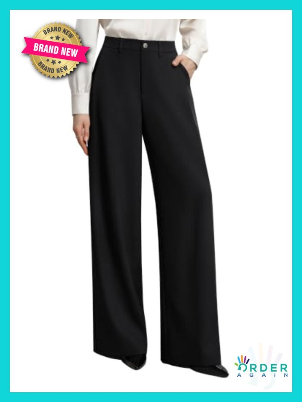 Wide Leg Dress Pants Pleated High Rise Elastic Back Business Work Slacks